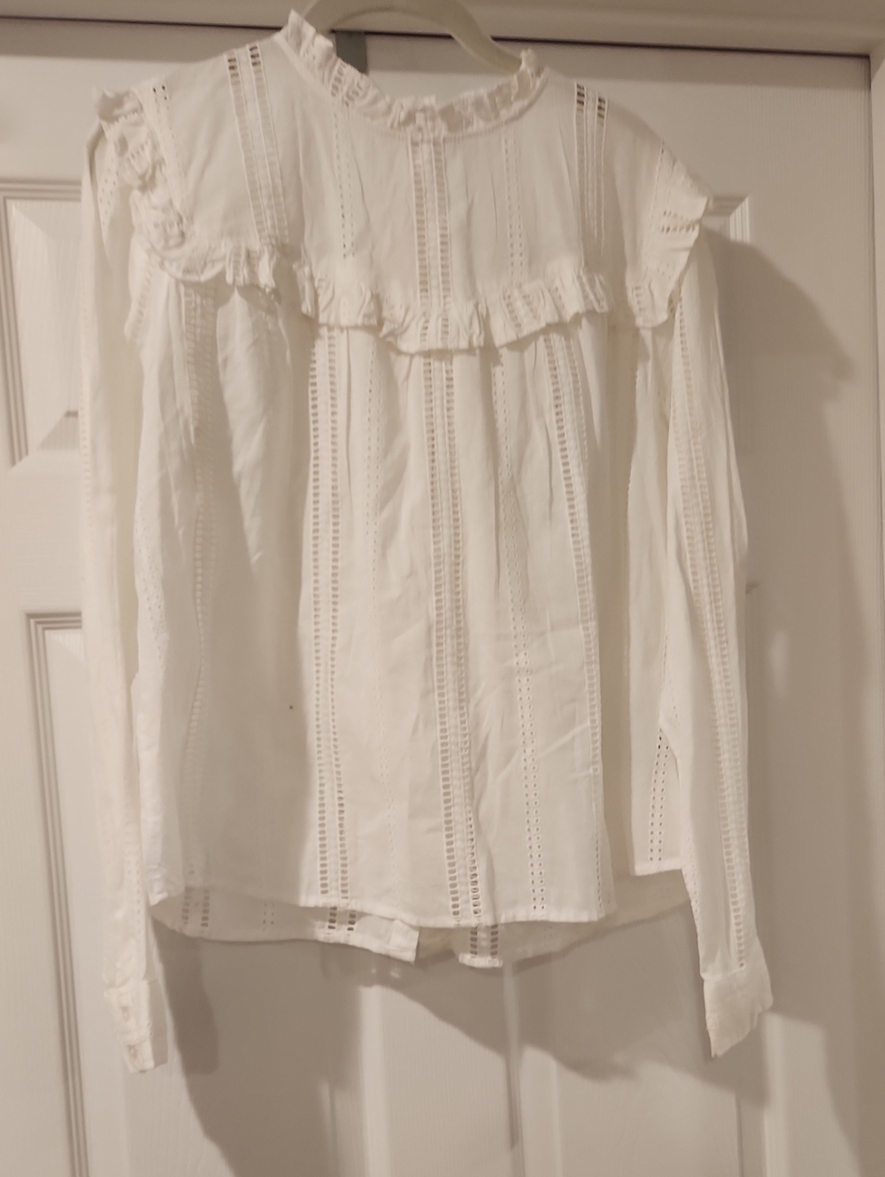 GAP White Ruffled Lace-Trim Long Sleeve Women's Top